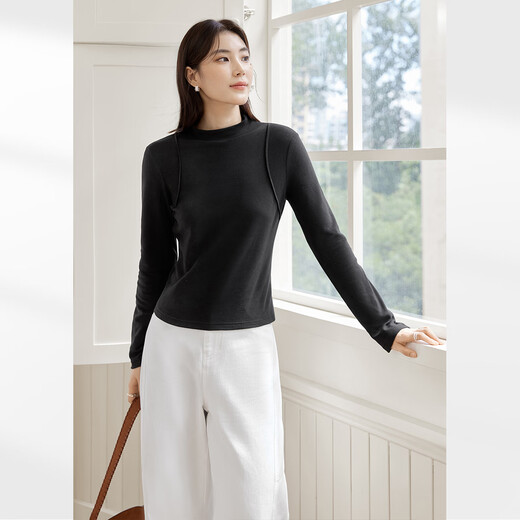 Dialogue (DUIBAI) AN large size series basic versatile half turtleneck bottoming shirt T-shirt winter new fat mm outer wear small top quiet black M recommended weight 110-125