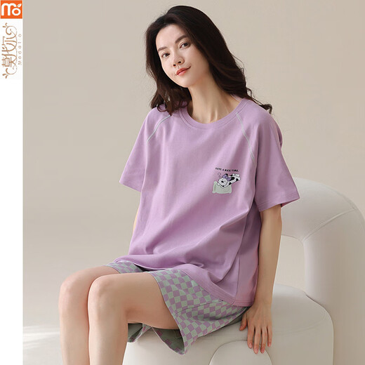 Modal Pyjamas für Frauen im Sommer 2025 Neues Plaid-Set voll aus Baumwoll kurz Ärmel Dünne Stil für Outdoor-Karton-Home-Kleidung Y9859 M 75-95jin [Jin ist 0,5 kg]
