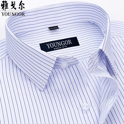 雅戈尔纯棉男士短袖衬衫2025夏季新款时尚商务休闲格子条纹衬衣 DX6624 M 43码/身高约180C建议170-180斤