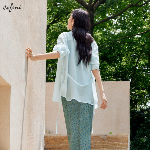 
Eifli (eifini) Eifli commuting relaxed waist lace-up loose shirt for women 2025 summer new basic versatile top for women blue S