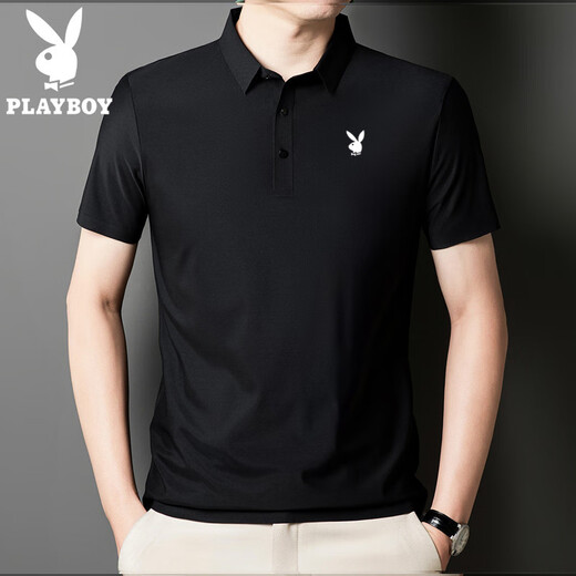 花花公子（PLAYBOY）高端短袖polo衫男款夏季薄款翻领冰丝t恤男商务休闲体恤上衣舒适 军绿-12358C-冰丝POLO衫 3XL 155-170斤
