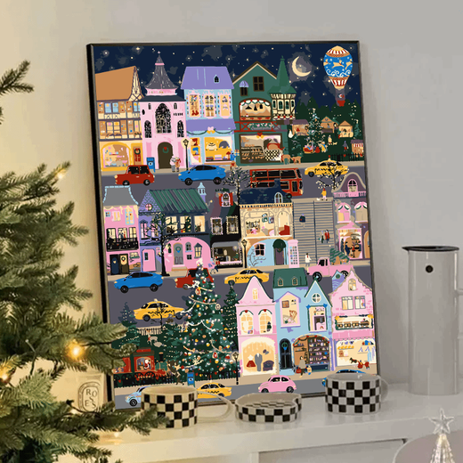 
galison winter lights Christmas digital oil painting DIY fill coloring hand-painted acrylic oil painting decorative hanging painting qx15841 60*80cm thick solid wood inner frame + decorative outer frame six