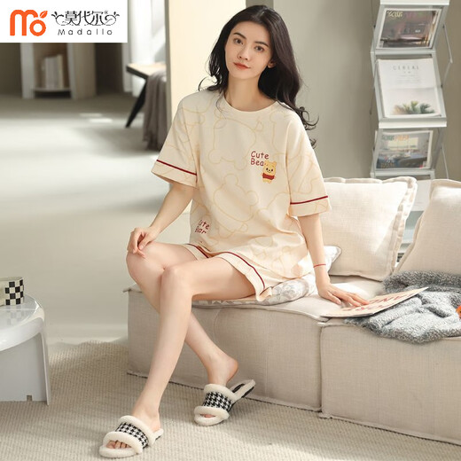 Modal Femme's Summer Short à manches courtes à manches courtes Color Colon Coton Pyjamas Home Clothing Set Cotton Coton Casual et peut être porté doucement MX [9856] Pure haut de gamme. Coton M recommandé 75-95jin [Jin est égal à 0,5 kg]