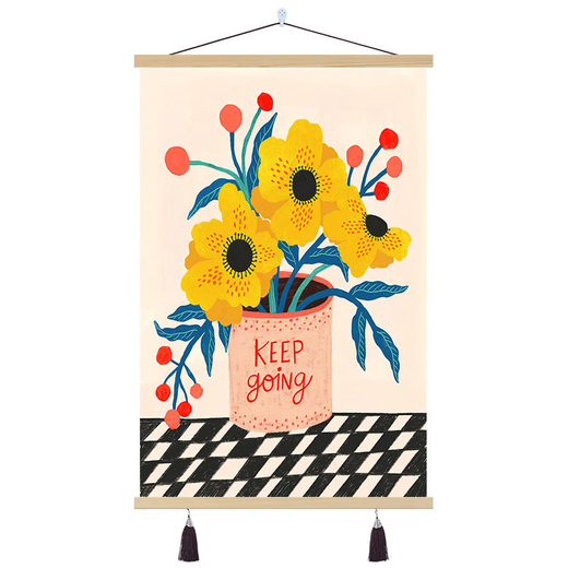 
Three-April Tiger hand-painted flowers, small fresh living room decoration painting, bedroom room hanging canvas, fabric mural hanging cloth background cloth 12804 black oak color hanging ears optional red brown, default brown color 70cmx100cm (picture size)