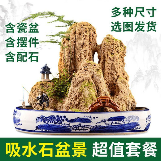Water-absorbing stone Natural water-absorbing stone bonsai original stone Water-absorbing stone rockery stone flowing water fountain fish tank stone landscaping stone installation Only buy stones (free grass seeds with stones) 10-14cm water-absorbing stone