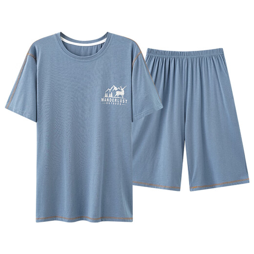 
Catman (MiiOW) men's pajamas summer short-sleeved modal cotton ice silk thin large size casual simple summer men's home clothing solid color YSX-9720# L