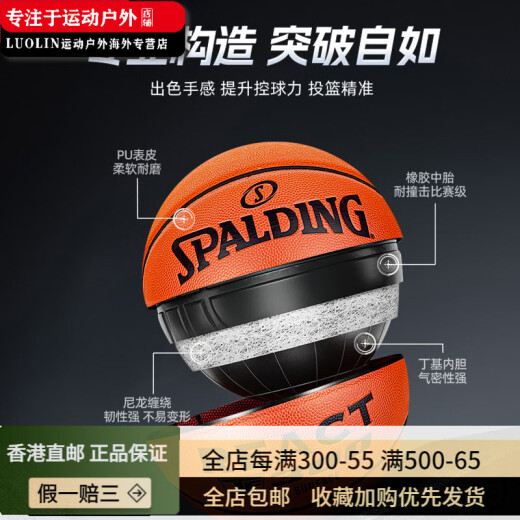 Spalding (Spalding) Basketball TF500 Star Street Fight Rose Rose Same Ball No. 7 PU Basketball Highlight Series 76-867Y [Split All the Ball No. 7 Basketball (Ball Standard)