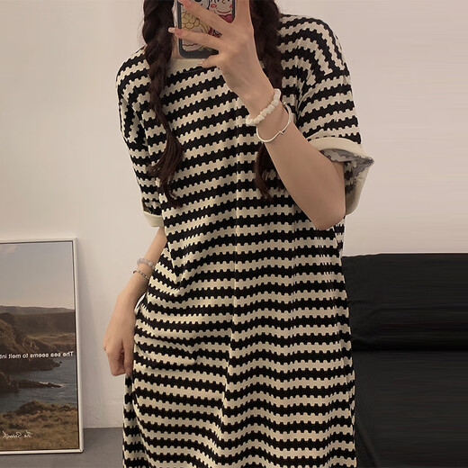 
Yalu Bingsi nightgown for women in summer loose and casual can be worn outside 2025 new short-sleeved home clothes pajamas with chest pad LMSJ1105 breastless pad Pure cotton spring and summer style M 160 90-100Jin[Jin equals 0.5 kg]