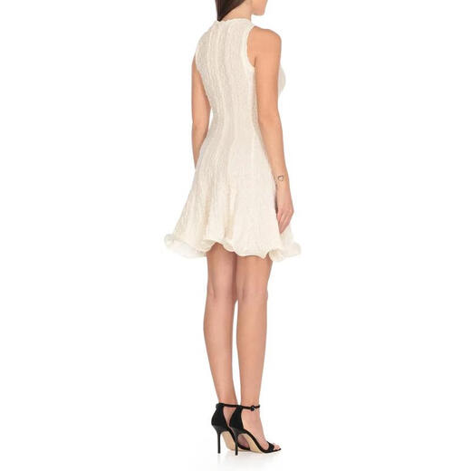 MSGM women's sleeveless dress with white cotton material round collar rear zipper solid color slim fit evening dress white one size 40