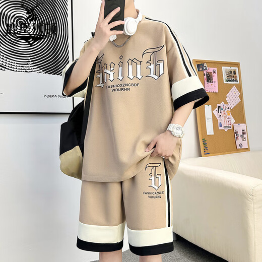 
LuBaoshidun summer high school student trendy ice silk short-sleeved T-shirt suit for men's junior high school handsome new youth sports set 681 meters white suit M Reference 80-100Jin [Jin equals 0.5 kg]
