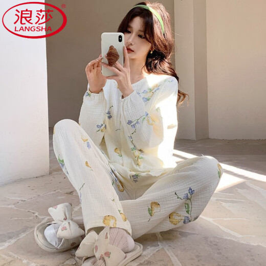 
LangSha confinement clothing spring, autumn and summer postpartum thin pure cotton gauze pregnant women pajamas breastfeeding and feeding home clothes pure cotton gauze: A1047 L Recommended 115-130 Jin [Jin equals 0.5 kg] wear]