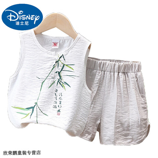 
Disney baby boy summer vest cotton linen two-piece set handsome 2025 new baby casual clothes children's sleeveless suit trendy white suit 90 recommended 80-90cm 1 year old-1 and a half cm