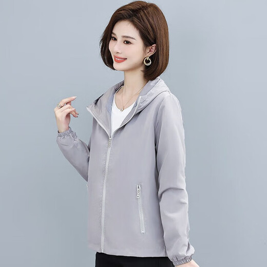 Windbreaker jacket for women spring and autumn short 2025 new early autumn long-sleeved thin versatile hooded small fragrance jacket top black L 101-120Jin Jin equals 0.5 kg