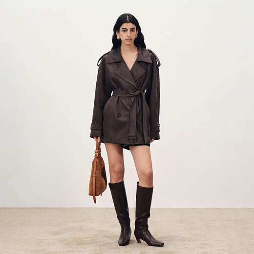 Fabrique Night Purple Gray Imitation Suede Belted Short Windbreaker Autumn Night Night Purple Gray XS /P