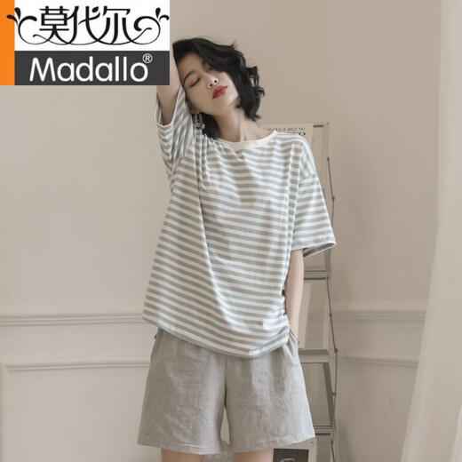 Modal marca de alta gama 2025 Nuevo pijama caliente para mujeres en el verano Cotton puro Cabina de manga corta de dos piezas Ropa para el hogar rayado de verano YZT9859 M Modelo de mujeres recomendado 80-100Jin [Jin iguala 0.5 kg]