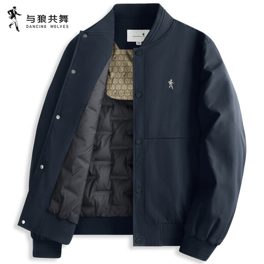 Dances with Wolves Down Liner Baseball Collar Jacket Men's 2025 Autumn and Winter New Graphene Warm Casual Jacket 1014 Navy Blue 101 M (170)