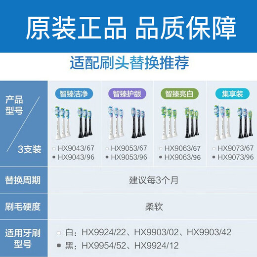 飞利浦（PHILIPS）电动牙刷头替换头适配HX9924HX9903HX9911HX9912HX9954HX9924 G3智臻护龈型刷头 1支 HX9053/96黑色单只拆盒