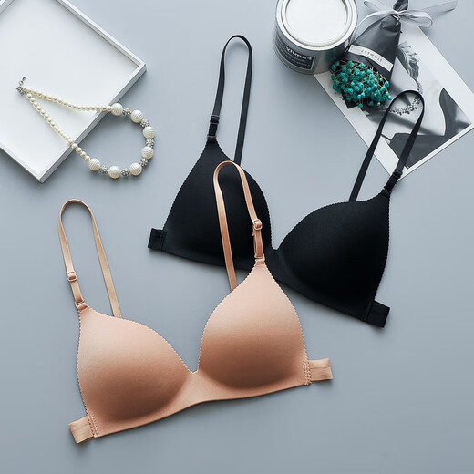 ZOCI Japanese beautiful back bra for women, thin push-up top, seamless anti-exposure straps, sexy triangle cup bra, no rims, black, one size fits all