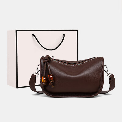 Viney Cowhide Bag Damenbeutel Neue Crossbody-Back-Back-Umhängetasche Geburtstag Chinesischer Valentinstag Geschenk für Freundin und Frau [Kaffeefarbe] Praktische Unterarmtasche Nische leichte Luxus-High-End-Pendelpendel-vielseitige Kissenbeutel