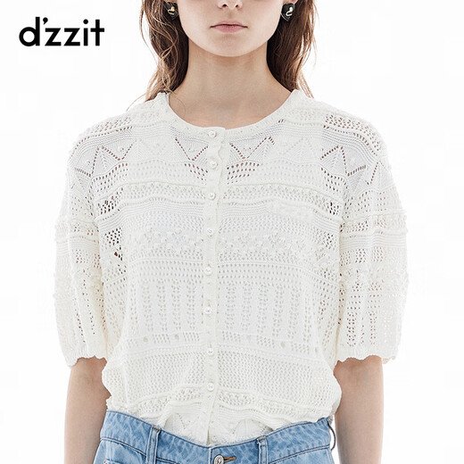 DZZIT地素短袖针织衫2025夏季新款挑洞镂空白色上衣女3J2E5171B 白色 S