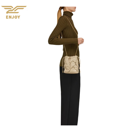 Ferragamo Bucket Bag Women's Bag New Shoulder Bag Drawstring Closure Casual Bag Exquisite and Versatile Beige