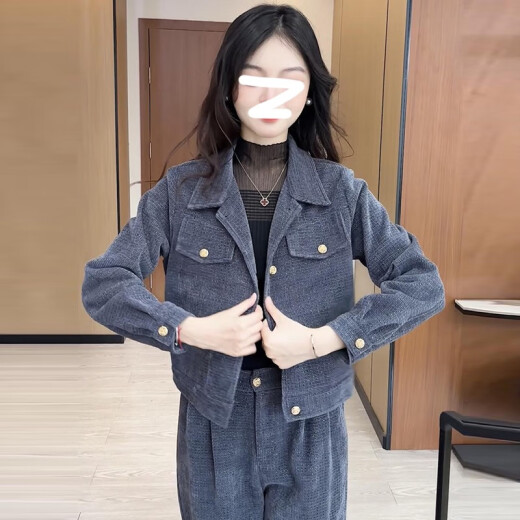 酷章（KUZHANG）洋气减龄运动服套装女2025深春时尚小个子显高短外套阔腿裤两件套 6198#黑色春秋款 M 建议100斤内