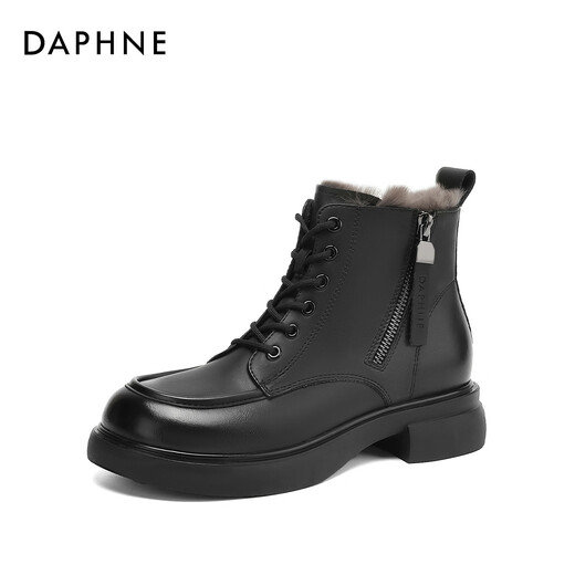 Daphne women's Martin boots autumn and winter velvet warm short boots snow boots leather shoes velvet black 38