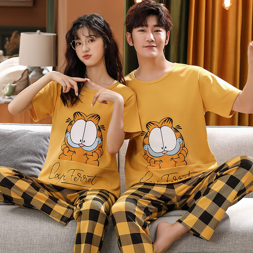 Yalu pareja de dos set pijamas verano algodón puro pantalones de manga corta hombres dibujos animados lindos estilo casual de estilo casual para mujeres 3519 pantalones de manga corta de chinchilla blanca
