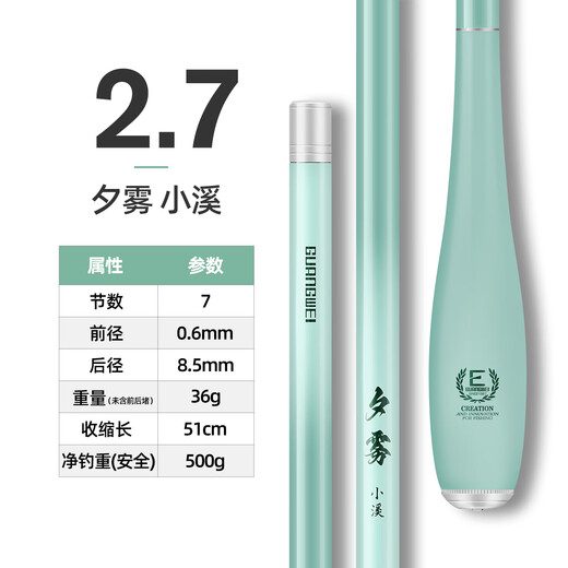 Guangwei Guangwei Xiwu Creek Handstange Super kleine Objektstangenfischerei Crucian Karpfenkurzabschnitt Stream -Stabfischerei 2,7m