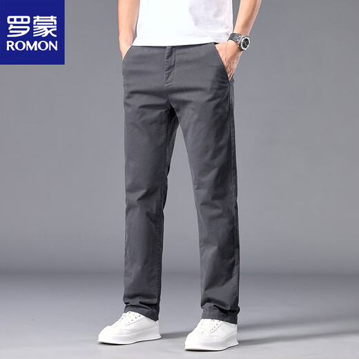ROMON (ROMON) 2025 new semi-elastic waist casual pants for men middle-aged versatile simple straight elastic pure cotton men's pants spring and summer black 6621 28