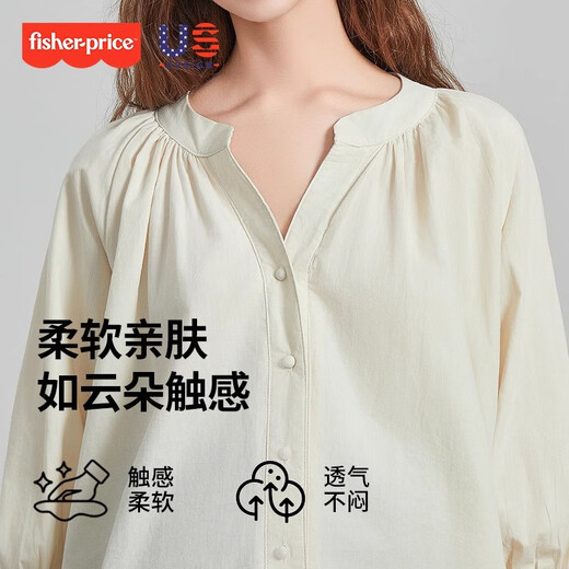 费雪孕妇装2025新款秋时尚穿搭孕妇衬衫春秋装宽松上衣牛仔裤套装 淡黄衬衣 L