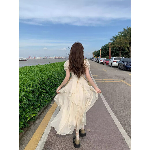 允橘连衣裙裙子女夏季2025新款轻奢高级感白色长裙法式海边沙滩裙纯欲 米白色钉珠仙女连衣裙 M 建议95-105斤