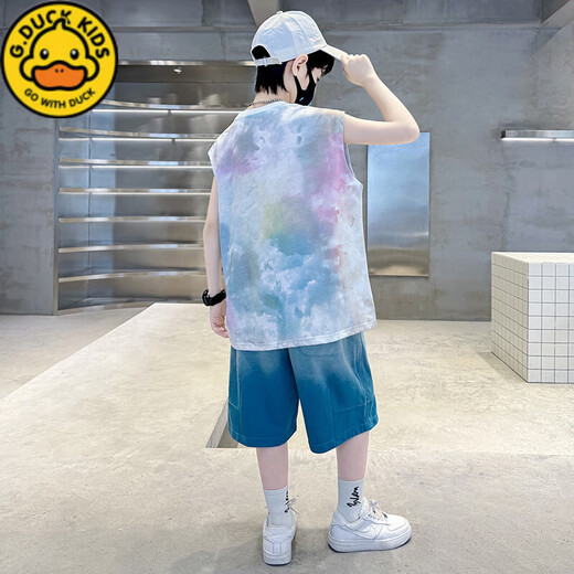 G.DUCKKIDS Children's Clothing Boys Summer Sleeveless Vest Set 2025 New Summer Medium-Grand Children's Boys Sports and Handsome Summer Style TZK693-Blue Set 140 Recommended height 130-140 cm