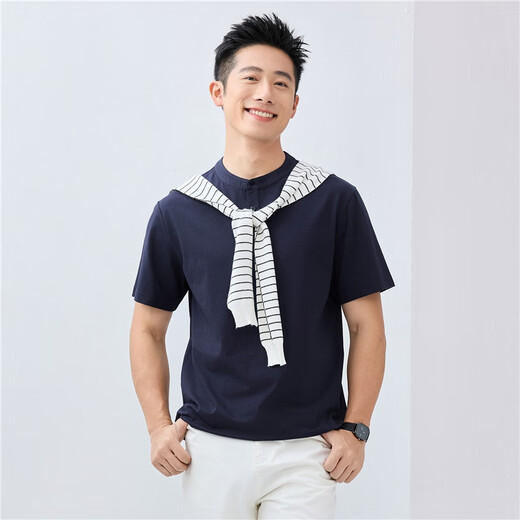Giordano Ice Oxygen Cool T-Shirt Herren Sommer New Henry Shirt Schwarzer Technologie Henry Neck kurzärmelig T-Shirt Männer 18025002 09 Logo Schwarz M.