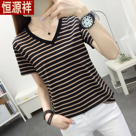 Hengyuanxiang fat mm large-size women's clothing summer 2025 new short-sleeved T-shirt loose pure cotton V-neck T-shirt covering belly fashionable top green 838 L recommended 105-120Jin [Jin equals 0.5 kg]