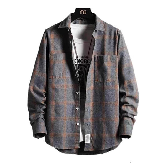 Kuraishi Kazuki trendy brand long-sleeved plaid shirt, high-end men's autumn and winter all-match popular shirts, casual jackets, loose tops, gray 3XL