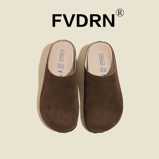 Luxusstil Echter Kuhlattenbeutel-Toe Birken Schuhe für Frauen, die dicke Faulheit mit einem Fuß und einem Fuß tragen, um geschwungene halbe Sippers große Frauenschuhe HCS-838-1 Brown 35 zu tragen