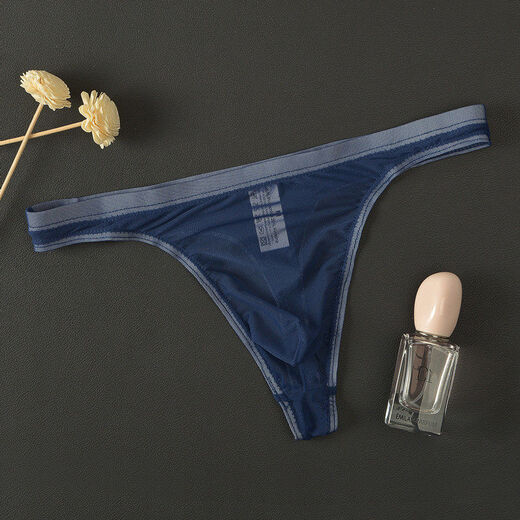 Banfishi 1/2 pair of men's nude transparent thong mesh ultra-thin sexy underwear breathable U-convex temptation for young men 1 piece royal blue M (1'9-2'1)