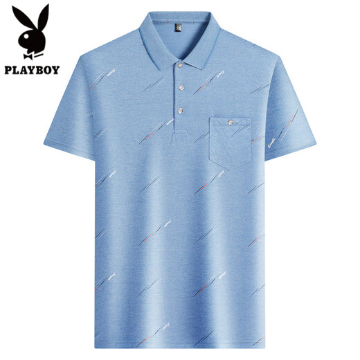 Playboy Ice Silk T-shirt à manches courtes Suisse de papa pour hommes d'âge moyen 2025 NOUVEAU POLO CONFORMATION COFFORMABLE COFFRAGE ICE SILK-9923 BLUE REAL POCKET 3XL 56/185