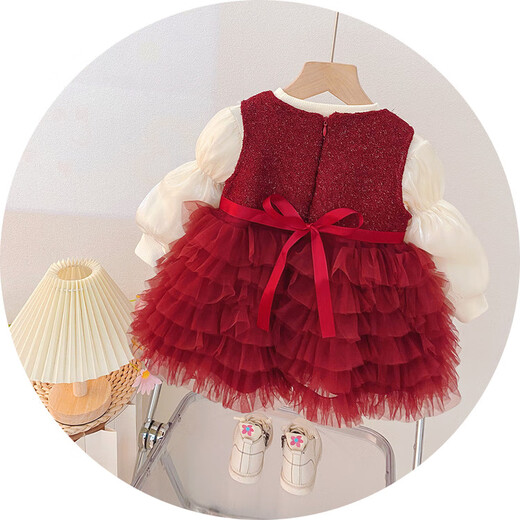 G.duck little yellow duck one-year-old baby dress girl dress autumn full moon party princess dress big bow tutu skirt red 90 cm