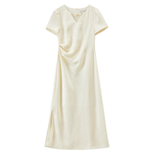 Shangdubila Jean Fowl Heart Neck Estilo nacional Vestido de manga corta para mujeres Textura de verano Patrón oscuro Jacquard Slit Falda Temperamento de longitud media