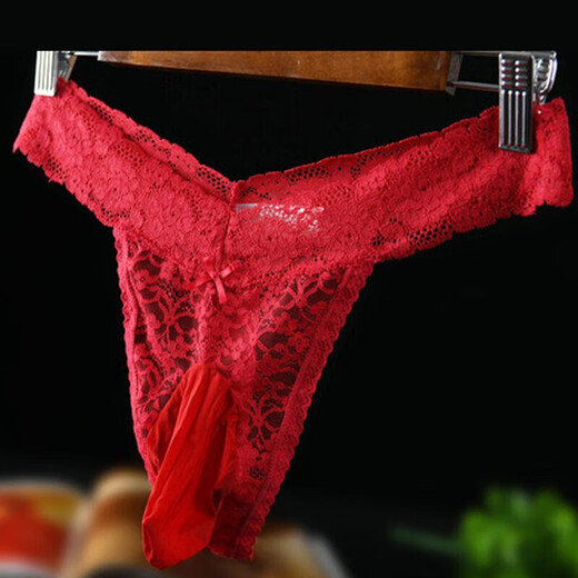 Universal sexy underwear men's lace triangle shorts sexy egg-filled thong men's big airplane masturbation props red lace-balls XL size 145-180Jin Jin equals 0.5 kg