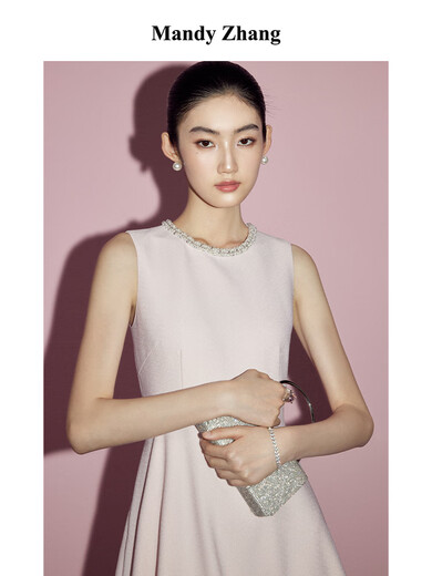 Mandy Zhang French Hepburn Style Robe de fiançailles rose pour femmes Banquet d'été Robe forme