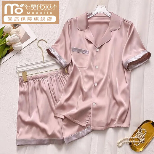 
Modal casual pajamas women's thin summer ice silk short sleeve shorts lapel home clothes summer suit simple to wear outside YFY-9901 [ice silk double short] M [recommended 80-100Jin [Jin equals 0.5 kg]]