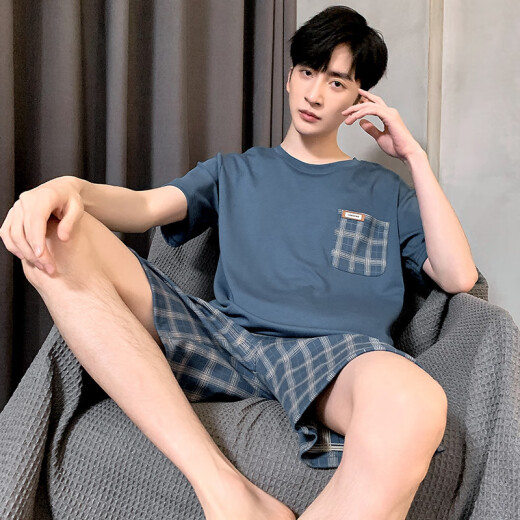 Zhishan Herren-Pyjamas für Männer im Sommer kurzärmeligte Baumwollbaum-Sommer-Dünnstil für Männer, kann große Heimkleidung für Männer außerhalb von HD9928 L tragen