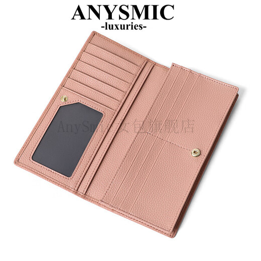 Anysmic Luxury High-End-Marke-Tasche Frauenbeutel Cowide Wallet Long Folding Wallet Wallet Ticket Clip Retro Clutch Rosa