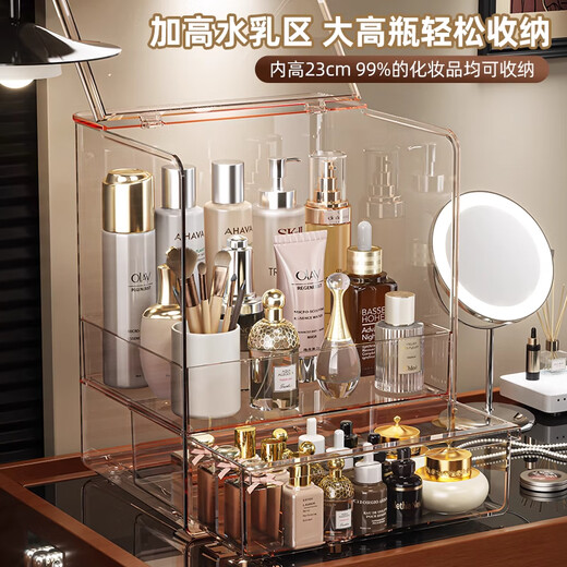 RSRDDY cosmetics storage box desktop dustproof dressing table skin care product lipstick storage rack transparent acrylic storage box A transparent color main body + lipstick rack