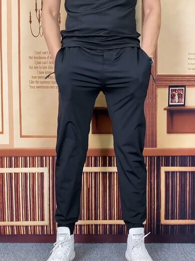 The other half men's pants in summer thin 9938 summer thin men's black casual pants handsome, fashionable, versatile and comfortable trendy black single-piece short-sleeved (9885 models 29(100-115) Jin[Jin equals 0.5 kg] Universal size