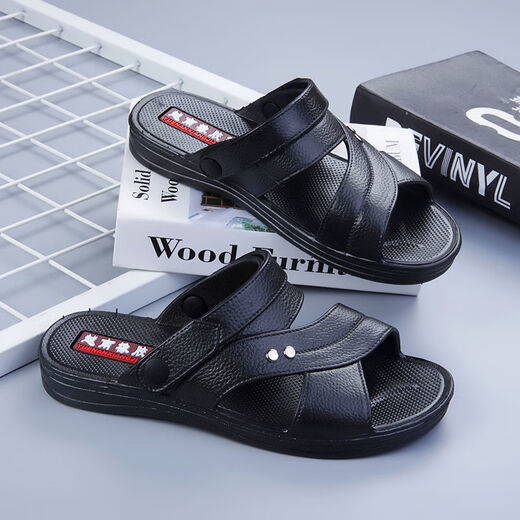 HUILIRUI [Vietnam Rubber] Version coréenne des sandales pour hommes décontractées sans glissement confortable et durable Sandales masculines Nouvelles en été 698 Black (version anti-glissée) 42 (adaptée à 41)
