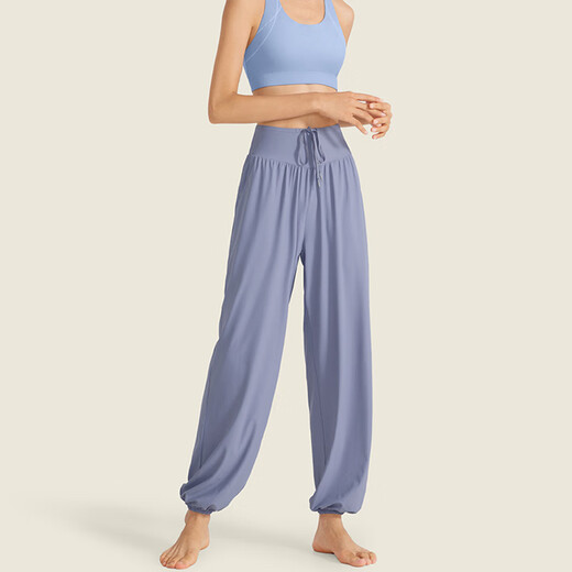 He Jiagong quick-drying casual high-waisted sports pants for women loose and drapey running drawstring Pilates dance yoga pants fitness wear autumn gray blue S